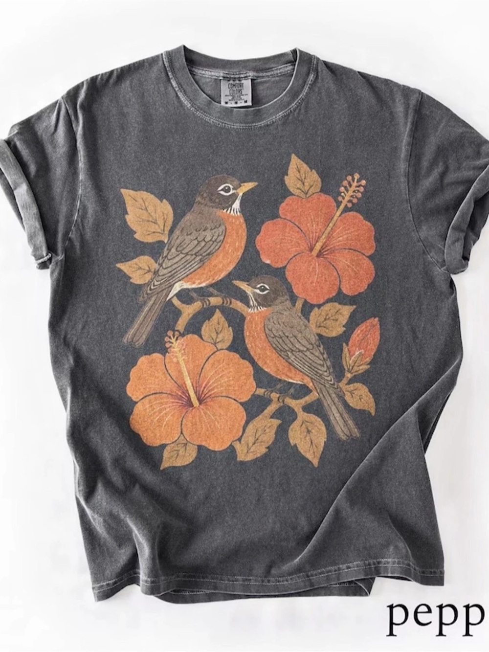Comfort Colors Pepper Heavyweight Garment-Dyed T-Shirt Floral Graphic Short Slee